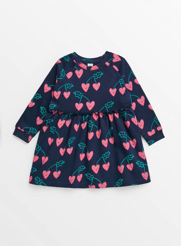 Navy & Pink Heart Sweatshirt Dress 3-4 years